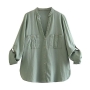 casual xs-l non-stretch 3 colors v-neck single-breasted blouse_White_Green