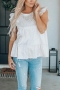 casual non-stretch leopard batch printing ruffle loose top_White