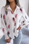 casual non-stretch 3 colors feather batch printing lantern-sleeve blouse_White