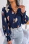 casual non-stretch 3 colors feather batch printing lantern-sleeve blouse_White_Pink_Dark Blue