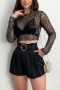 sexy slight stretch mesh see-through pearl sequins stylish top(only mesh top)_Black