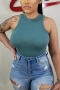 casual plus size slight stretch 4 colors sleeveless all-match bodysuit_Black_White_Green