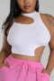 sexy slight stretch metallic chain hollow crop top_Black_White