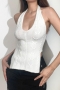 sexy plus size 2 colors knitted halter-neck all-match tank top_White