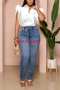 casual plus size non-stretch solid color single breasted ruffles sleeve shirt_Black_White