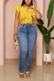 casual plus size non-stretch solid color single breasted ruffles sleeve shirt_Black_White_Yellow