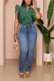 casual plus size non-stretch solid color single breasted ruffles sleeve shirt_Black_White_Yellow_Green