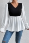 casual slight stretch crew neck puff sleeve blouses_Black
