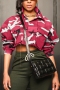 exquisite plus size non stretch camouflage printing pocket crop jacket_Gray_Red