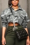 exquisite plus size non stretch camouflage printing pocket crop jacket_Gray
