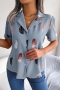 stylish non-stretch feather printing single-breasted suit collar loose blouse_White_Pink_Haze Blue