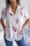 stylish non-stretch feather printing single-breasted suit collar loose blouse_White