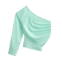 sexy non-stretch pleated irregular one-shoulder all-match shirt size run small_Black_White_Aqua Green