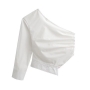 sexy non-stretch pleated irregular one-shoulder all-match shirt size run small_Black_White