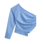 sexy non-stretch pleated irregular one-shoulder all-match shirt size run small_Black_White_Aqua Green_Sky Blue