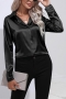 casual non-stretch simple satin blouses_Black