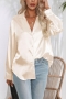 casual plus-size non-stretch satin suit collar simple blouses_Black_White_Magenta_Green_Blue_Champagne