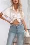 casual plus-size non-stretch satin breasted short roll sleeves blouses_Black_White_Red_Magenta_Blue_Champagne