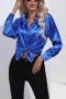 casual plus-size non-stretch satin simple button blouses_Black_White_Pink_Rose Red_Green_Haze Blue_Blue