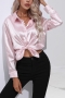 casual plus-size non-stretch satin simple button blouses_Black_White_Pink