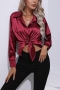 casual plus-size non-stretch satin simple button blouses_Black_White_Pink_Rose Red