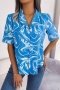 stylish batch printing non-stretch single-breasted all-match blouse_White_Blue