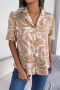 stylish batch printing non-stretch single-breasted all-match blouse_White_Blue_Khaki