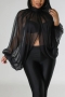 sexy plus size 6 colors non-stretch chiffon see through blouse(new add colors)_Black