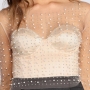 sexy plus-size high stretch mesh pearl sequins see-through top(no vest)_Black_White_Pink_Beige