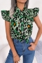 stylish leopard printing non-stretch chiffon ruffle all-match blouse_Magenta_Green