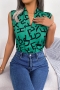stylish non-stretch chiffon letter printing all-match blouse_Black_White_Green