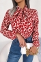 casual non-stretch batch printing lace-up long sleeve chiffon blouse_Red