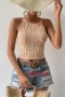 exquisite solid color stretch knitted beaded lace-up slim vest_Black_Pink