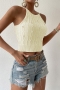 exquisite solid color stretch knitted beaded lace-up slim vest_Black_Pink_Beige