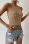 exquisite solid color stretch knitted beaded lace-up slim vest_Black_Pink_Beige_Khaki