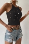 exquisite solid color stretch knitted beaded lace-up slim vest_Black