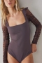casual slight stretch mesh stitching bodysuit_Black_Green_Beige_Brown