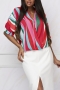 casual plus size stripe printing non-stretch loose all-match blouse_Red