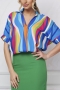 casual plus size stripe printing non-stretch loose all-match blouse_Red_Green_Blue