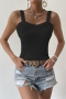 stylish solid color slight stretch knitted all-match sling vest_Black