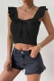exquisite 6 colors slight stretch knitted ruffle sling solid color slim vest_Black