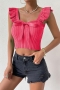 exquisite 6 colors slight stretch knitted ruffle sling solid color slim vest_Black_White_Pink_Magenta