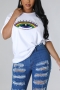casual slight stretch 3 colors sequin pearl rhinestone decor t-shirts_White
