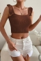 exquisite solid color stretch ruffle sling crop knitted vest_Black_White_Green_Brown