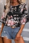 stylish non-stretch 9-colors flower batch printing loose top_Black