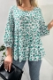 casual non-stretch batch printing crew neck button blouses_Pink_Green