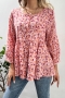 casual non-stretch batch printing crew neck button blouses_Pink