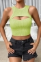 sexy 8 colors stretch hollow slim all-match crop knitted vest_Black_White_Gray_Pink_Light Green