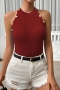 stylish 5 colors knitted stretch button crew neck slim vest_Black_White_Rose Red