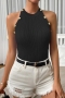 stylish 5 colors knitted stretch button crew neck slim vest_Black